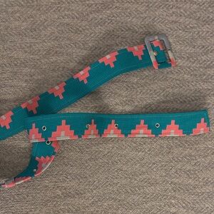Teal and Coral Patterned Web Belt from Ghana